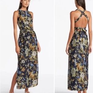 SIR. Lilian Floral Cross Back Maxi Dress Blue V-Neck Size S Formal